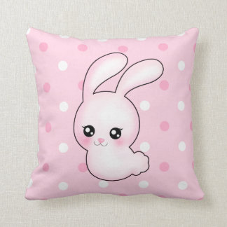 Chibi Anime Pink Easter Bunny Rabbit Throw Pillow