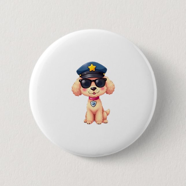 Chibi Anime Police Poodle Dog 2 Inch Round Button (Front)