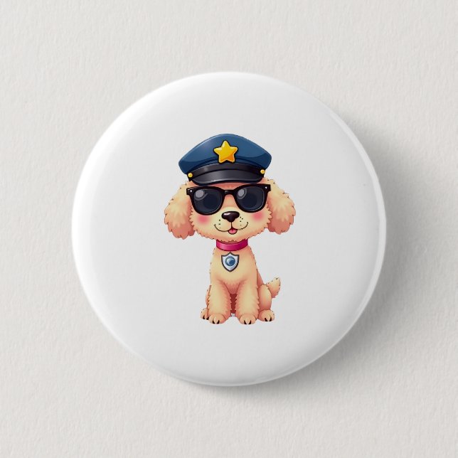 Chibi Anime Police Poodle Dog 2 Inch Round Button (Front)