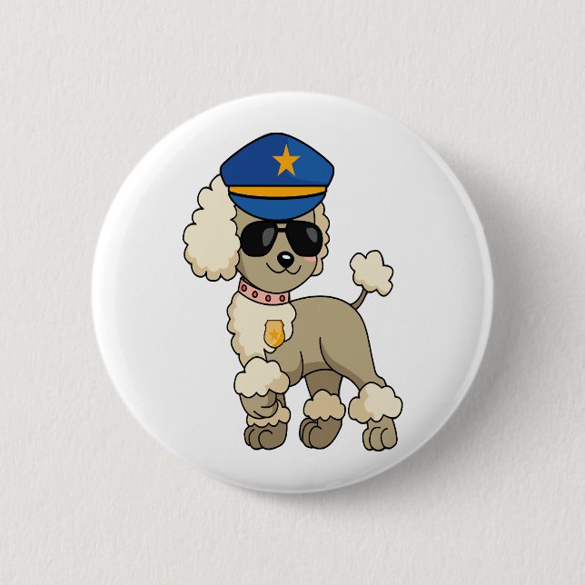 Chibi Anime Police Poodle Dog 2 Inch Round Button (Front)