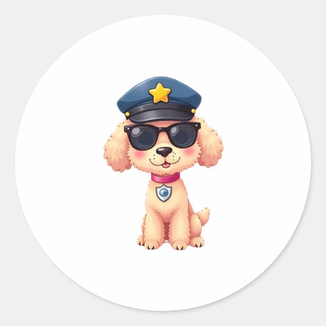 Chibi Anime Police Poodle Dog Classic Round Sticker (Front)
