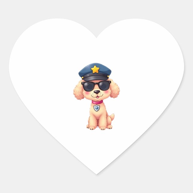 Chibi Anime Police Poodle Dog Heart Sticker (Front)