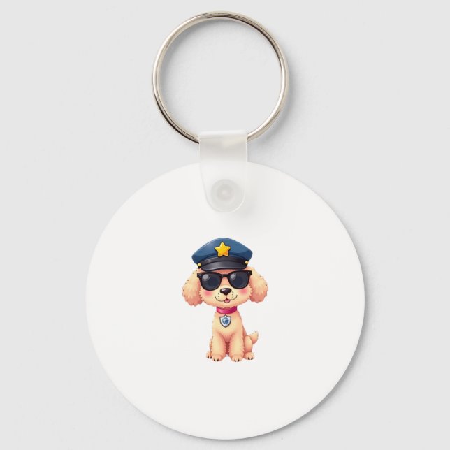 Chibi Anime Police Poodle Dog Keychain (Front)