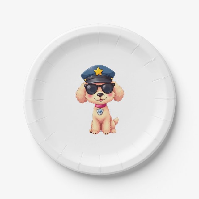 Chibi Anime Police Poodle Dog Paper Plate (Front)