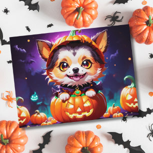 Chibi Anime Style Halloween Dog Postcard