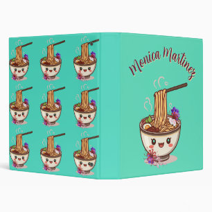 Chibi Art Teal Ramen Anime Bowl Japanese Flora Binder