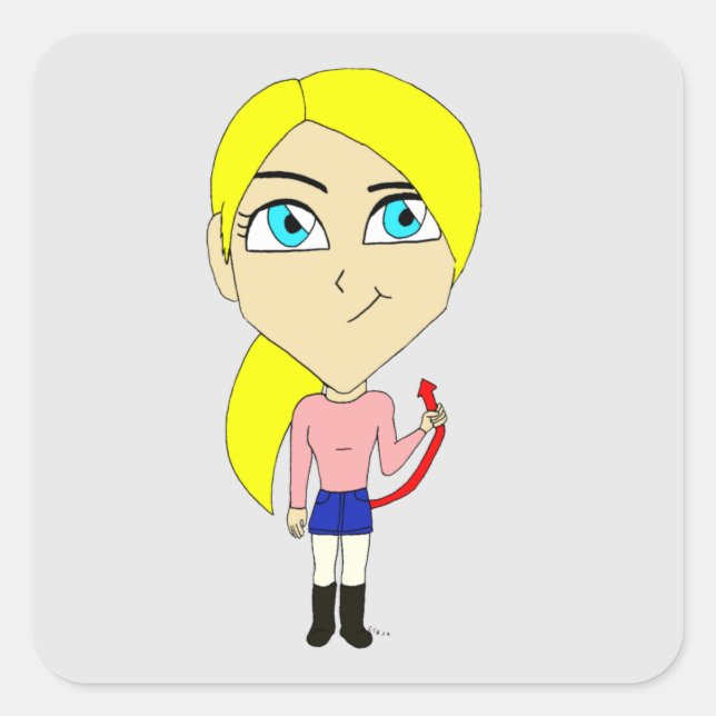 chibi "bad" girl    square sticker (Front)