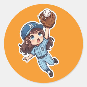 Chibi Baseball Edition - Leaping Catch Classic Round Sticker
