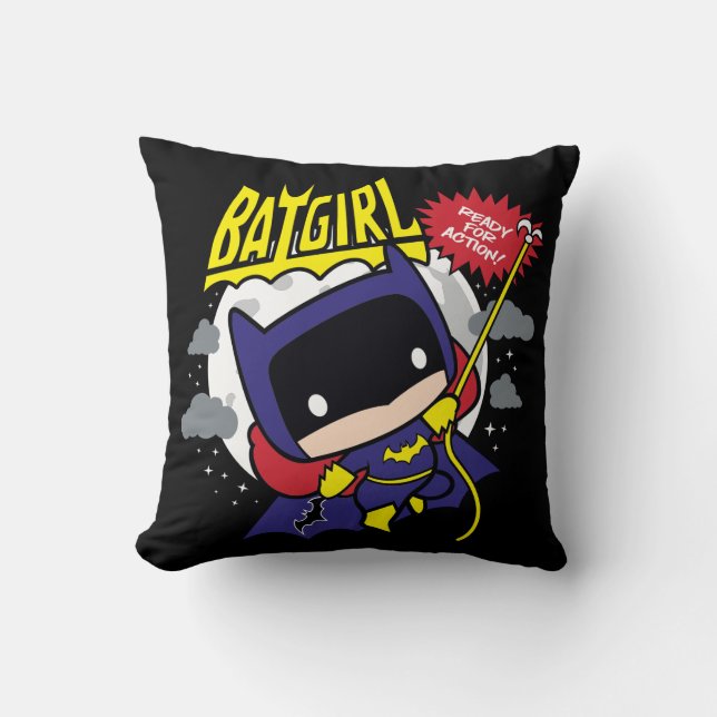Chibi Batgirl Ready For Action Throw Pillow (Front)