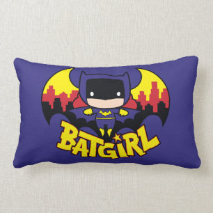 Chibi Batgirl With Gotham Skyline & Logo Lumbar Pillow