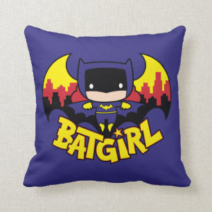 Chibi Batgirl With Gotham Skyline & Logo Throw Pillow