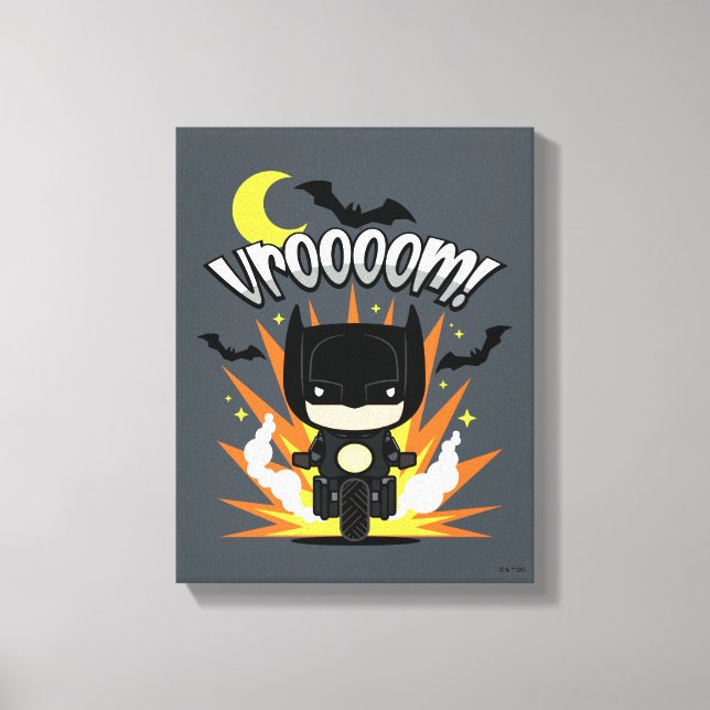Chibi Batman Batcycle Canvas Print (Front)