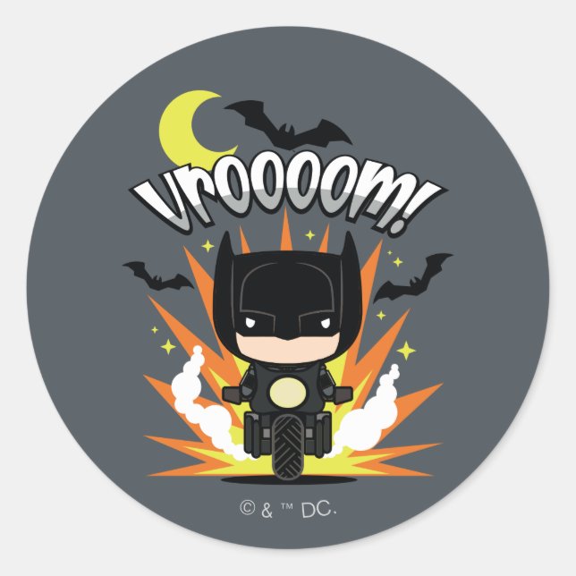 Chibi Batman Batcycle Classic Round Sticker (Front)