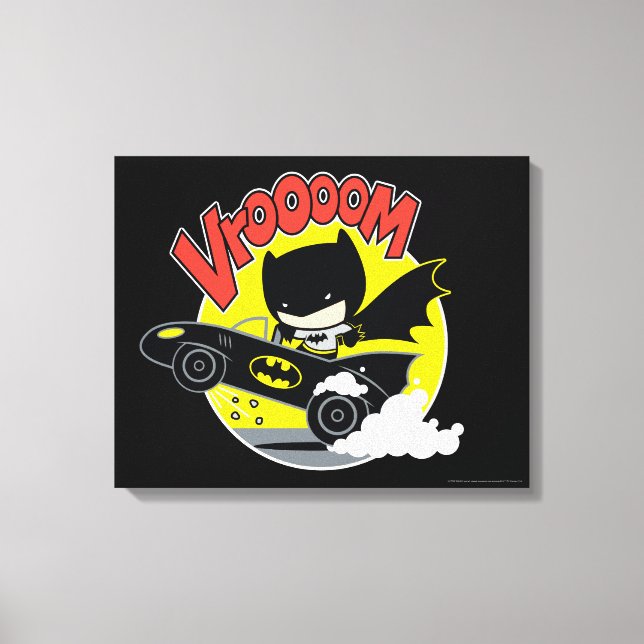 Chibi Batman In The Batmobile Canvas Print (Front)
