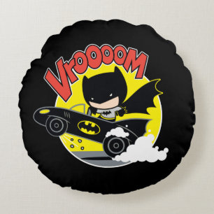 Chibi Batman In The Batmobile Round Pillow
