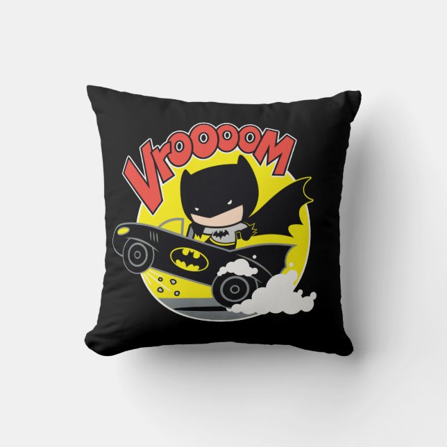 Chibi Batman In The Batmobile Throw Pillow (Front)