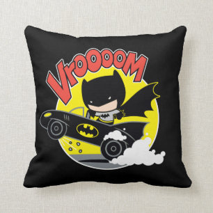 Chibi Batman In The Batmobile Throw Pillow