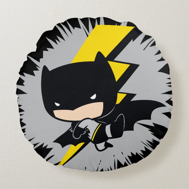 Chibi Batman Lightning Kick Round Pillow (Front)