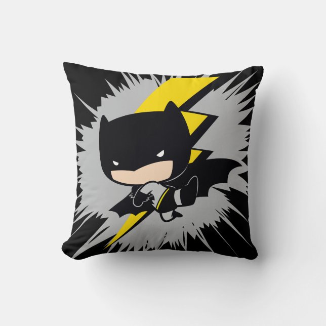Chibi Batman Lightning Kick Throw Pillow (Front)
