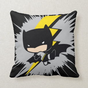 Chibi Batman Lightning Kick Throw Pillow