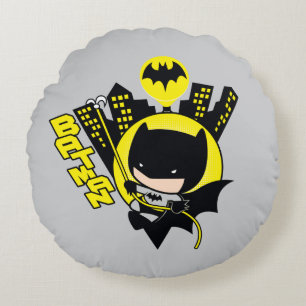 Chibi Batman Scaling The City Round Pillow