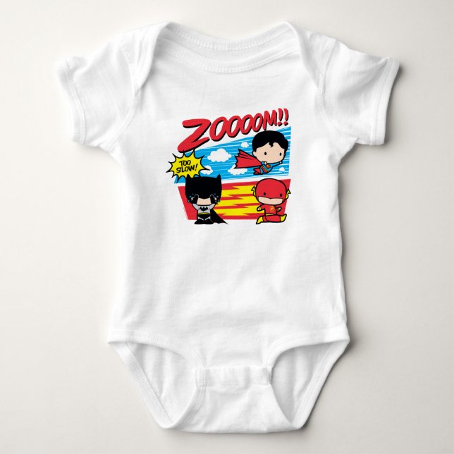 Chibi Batman Too Slow! Baby Bodysuit (Front)