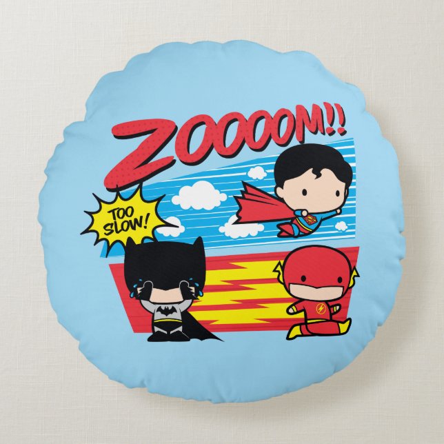 Chibi Batman Too Slow! Round Pillow (Front)