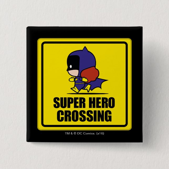 Chibi Batwoman Super Hero Crossing Sign 2 Inch Square Button (Front)