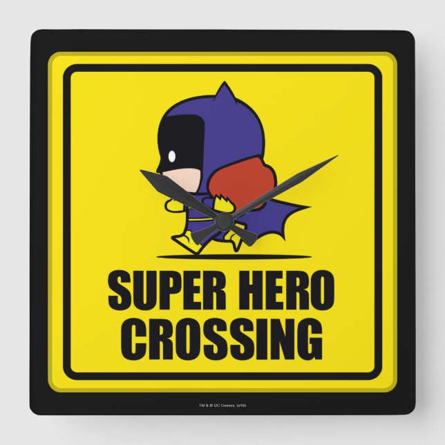 Chibi Batwoman Super Hero Crossing Sign Square Wall Clock (Front)
