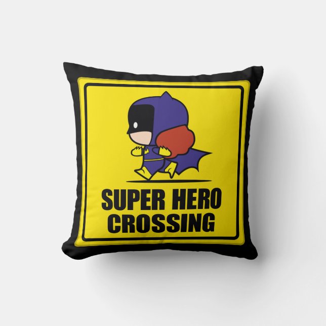 Chibi Batwoman Super Hero Crossing Sign Throw Pillow (Front)