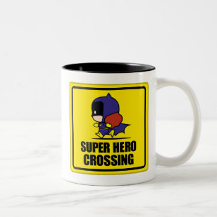 Chibi Batwoman Super Hero Crossing Sign Two-Tone Coffee Mug