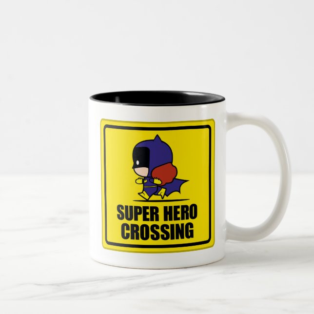 Chibi Batwoman Super Hero Crossing Sign Two-Tone Coffee Mug (Right)