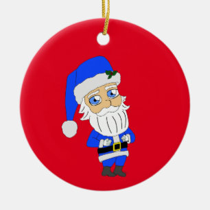 Chibi Blue Suit Santa Ceramic Ornament