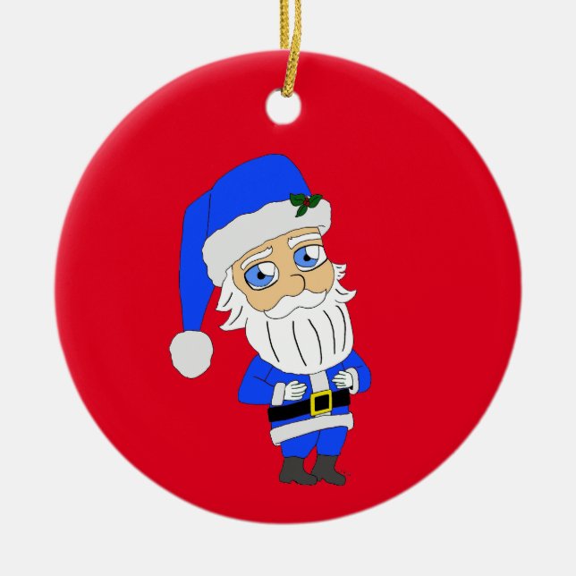 Chibi Blue Suit Santa Ceramic Ornament (Front)
