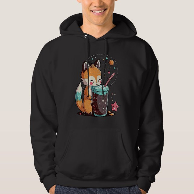 Chibi Bubble Tea Fox  Boba Tea Hoodie (Front)