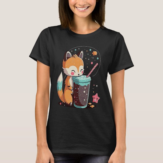 Chibi Bubble Tea Fox  Boba Tea T-Shirt (Front)
