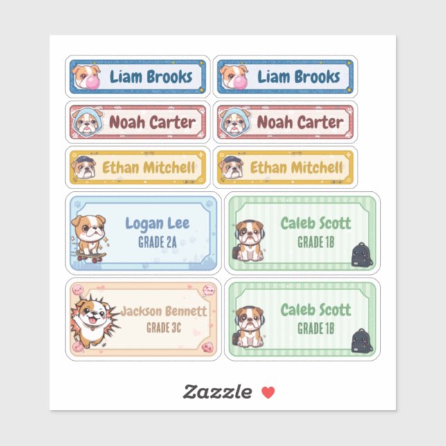 Chibi Bulldog Nom personnalisé Étiquettes (Feuille)