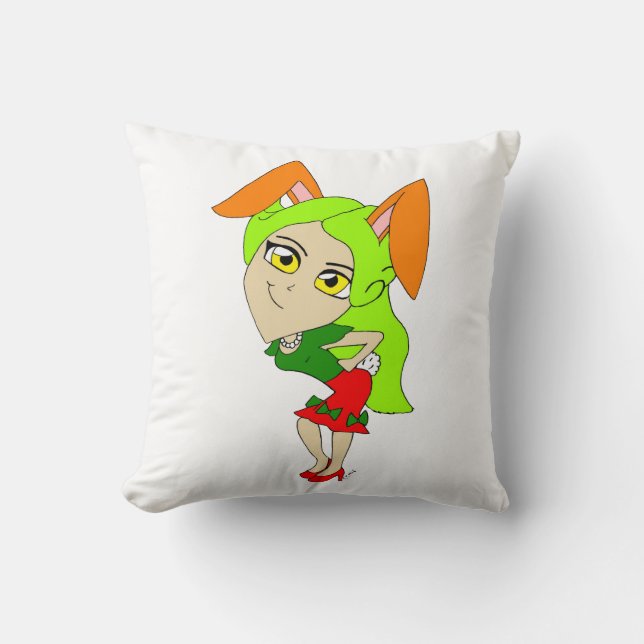 chibi bunnygirl  button throw pillow (Front)