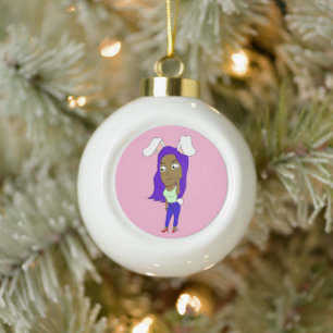 Chibi Bunnygirl Ceramic Ball Christmas Ornament