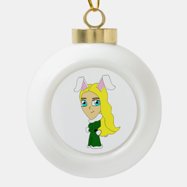chibi bunnygirl      ceramic ball christmas ornament (Front)