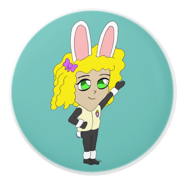 chibi bunnygirl    ceramic knob (Front)