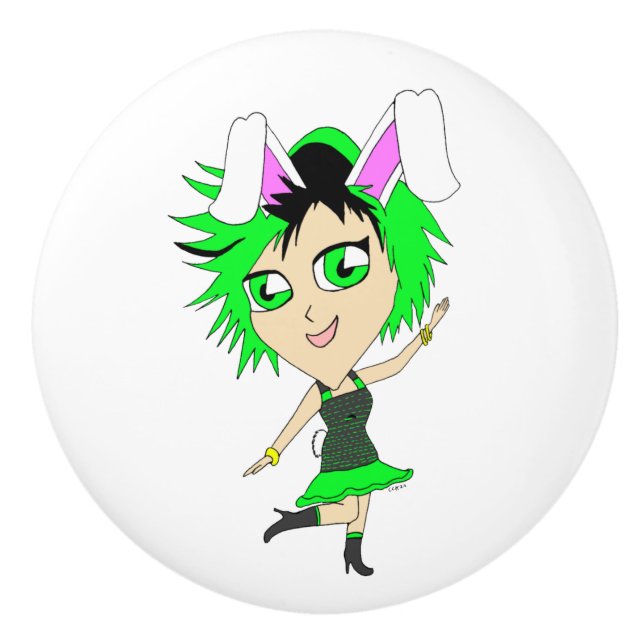 chibi bunnygirl  ceramic knob (Front)