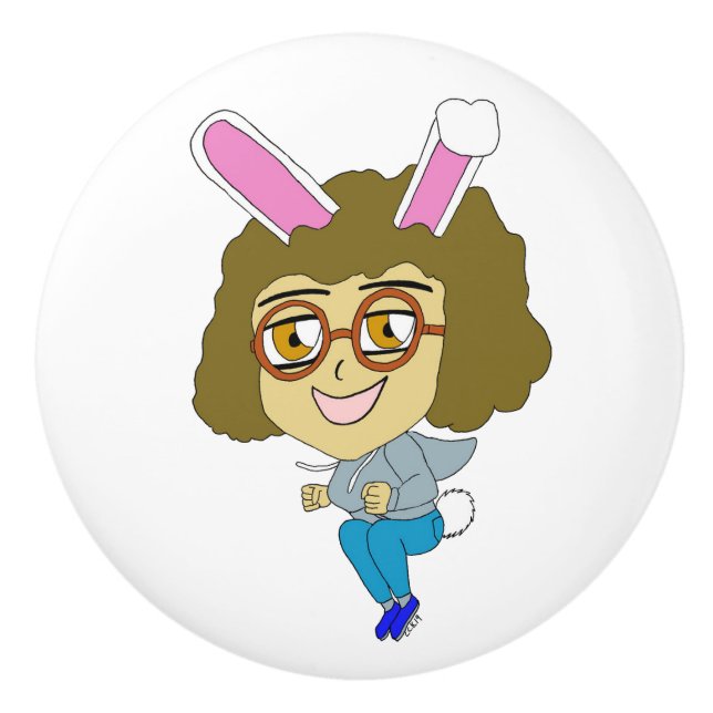 chibi bunnygirl    ceramic knob (Front)