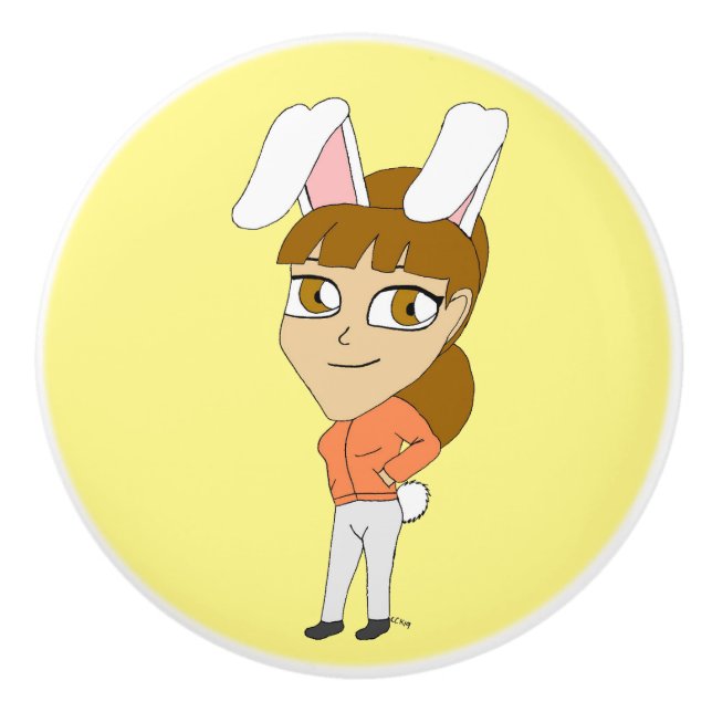 chibi bunnygirl  ceramic knob (Front)