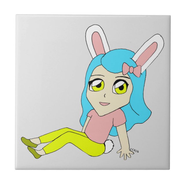 chibi bunnygirl  ceramic tile (Front)