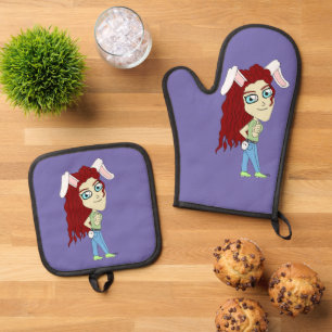 Chibi Bunnygirl giving a thumbs up Oven Mitt & Pot Holder Set