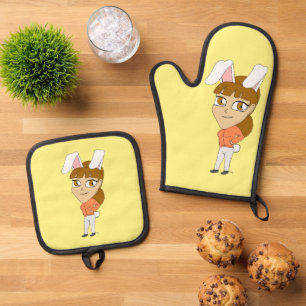 chibi bunnygirl oven mitt & pot holder set
