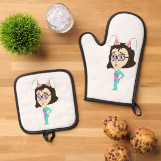 chibi bunnygirl oven mitt & pot holder set