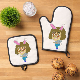 chibi bunnygirl oven mitt & pot holder set