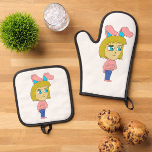 chibi bunnygirl oven mitt & pot holder set